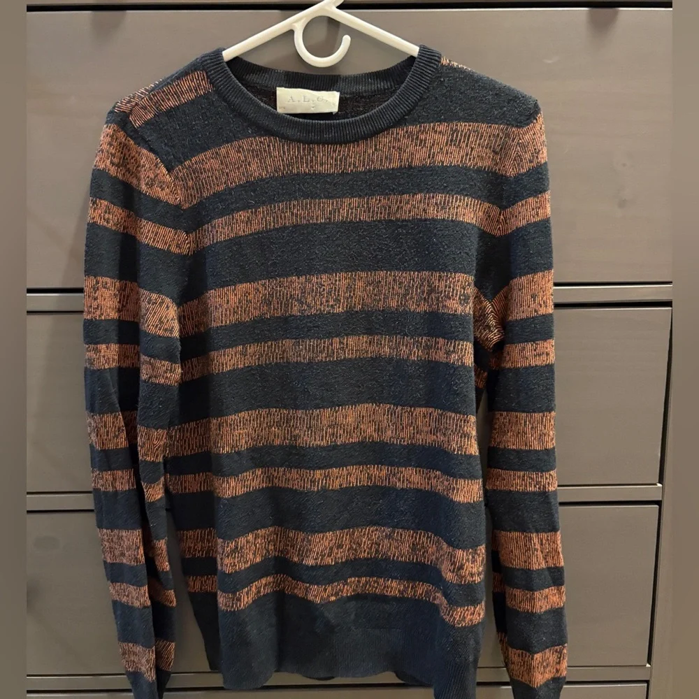A.L.C. Womens’s Navy and Orange Striped Crewneck Sweater size S - Picture 1 of 4